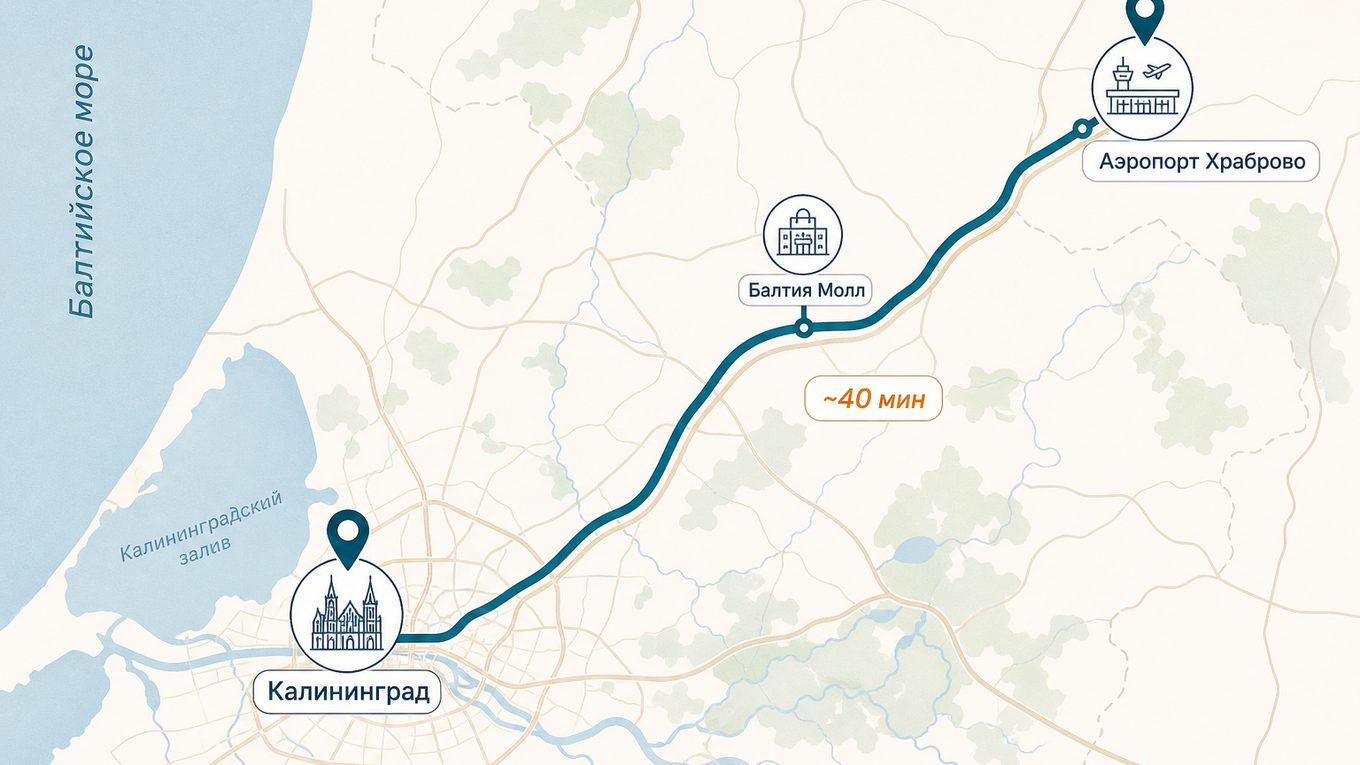 Схема: Зеленоградск — Калининград по побережью и кольцу